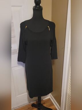 Lennie For NINA Leonard Black Zip-Accent Scoop Neck Sweater Dress, Size Medium